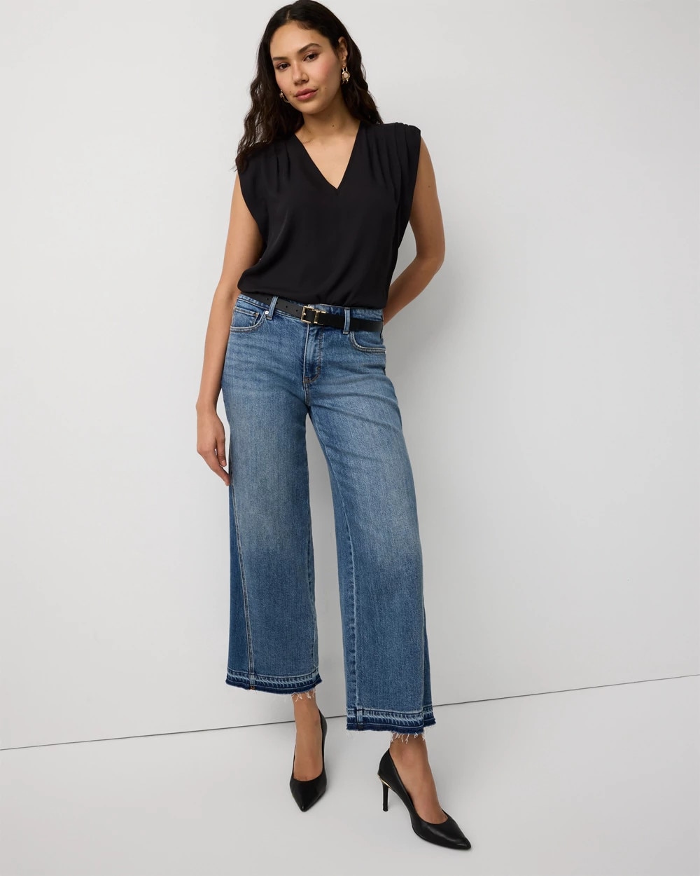 Antonio Melani Alexandra Twill High Rise Wide Leg Raw Hem Cropped